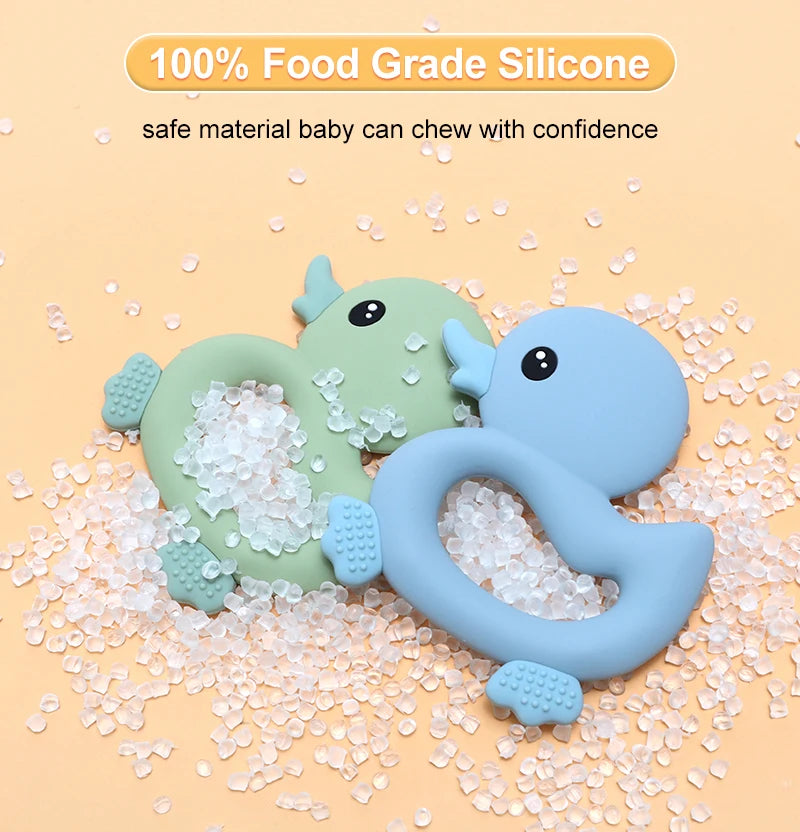 New Arrival Baby Teether Cartoon Duck Shape Silicone Teether Pacifier Clip Baby Toy Teething Accessories