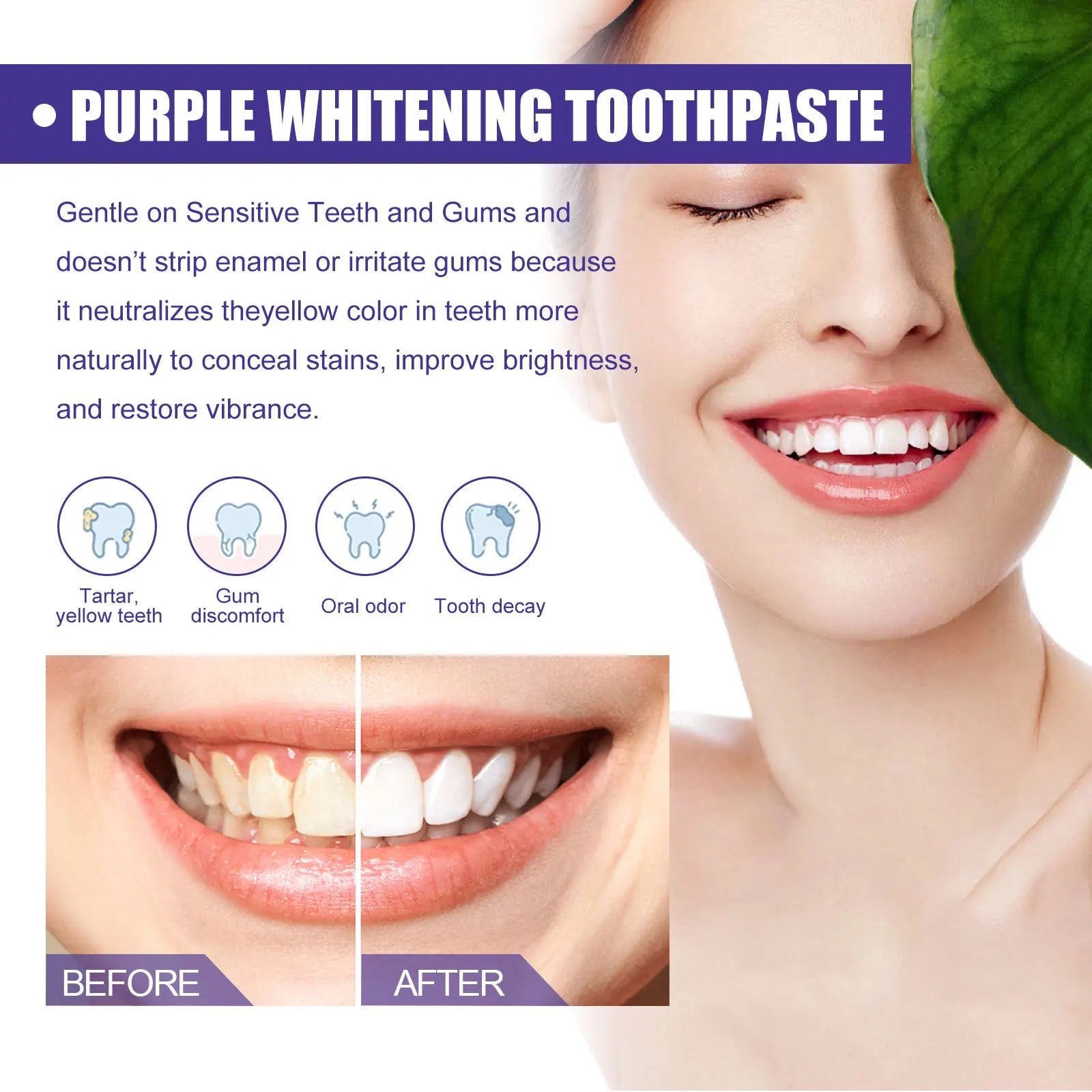 Tidesmit purple whitening toothpaste for removing yellow teeth stains and promoting fresh breath daily care