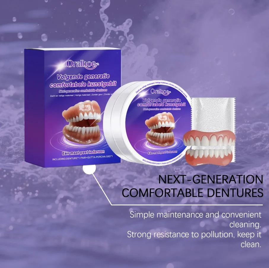 Flexible Silicone False Teeth Kit Comfortable Fit Secure Hold Realistic Appearance Upper Lower Dental Plate Replacement Dentures