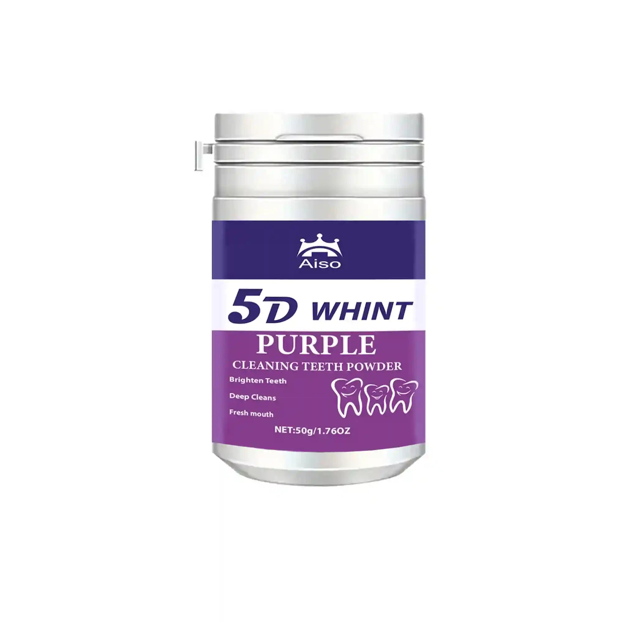 Tidesmit 5D purple teeth whitening powder for effective stain removal and fresh breath in a portable travel jar