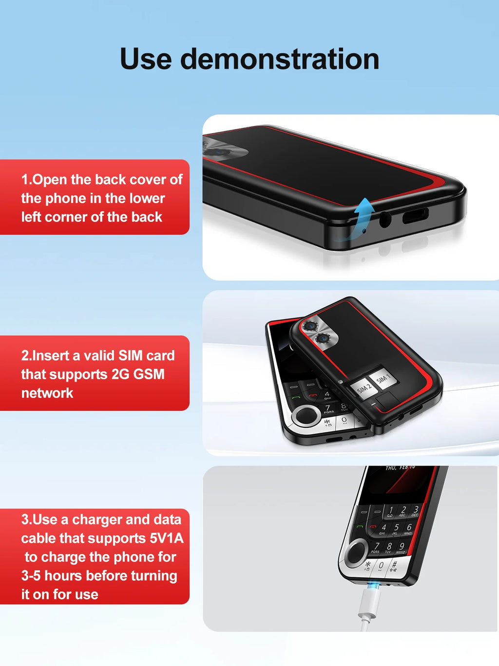 SERVO V10 Card Phone 2.01" Display 2G GSM Dual SIM Standby MP3/MP4 Magic Voice Speed Dial Torch Button Small Cellular Telephones