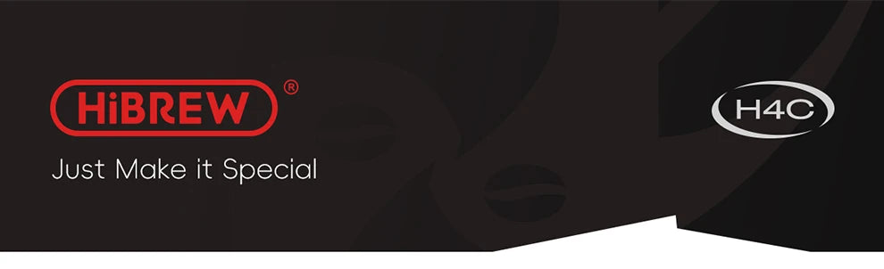 HiBREW H4C portable coffee maker branding banner with black background and red logo text.