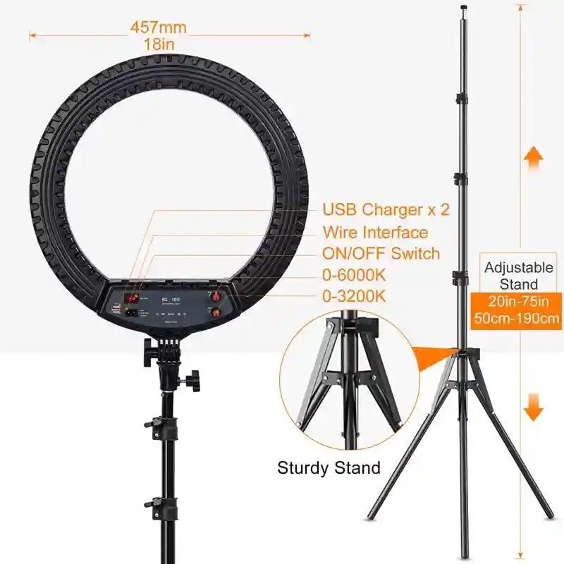 18 Inch LED Ring Light with Tripod - Professional Content Creation Kit Tidesmit