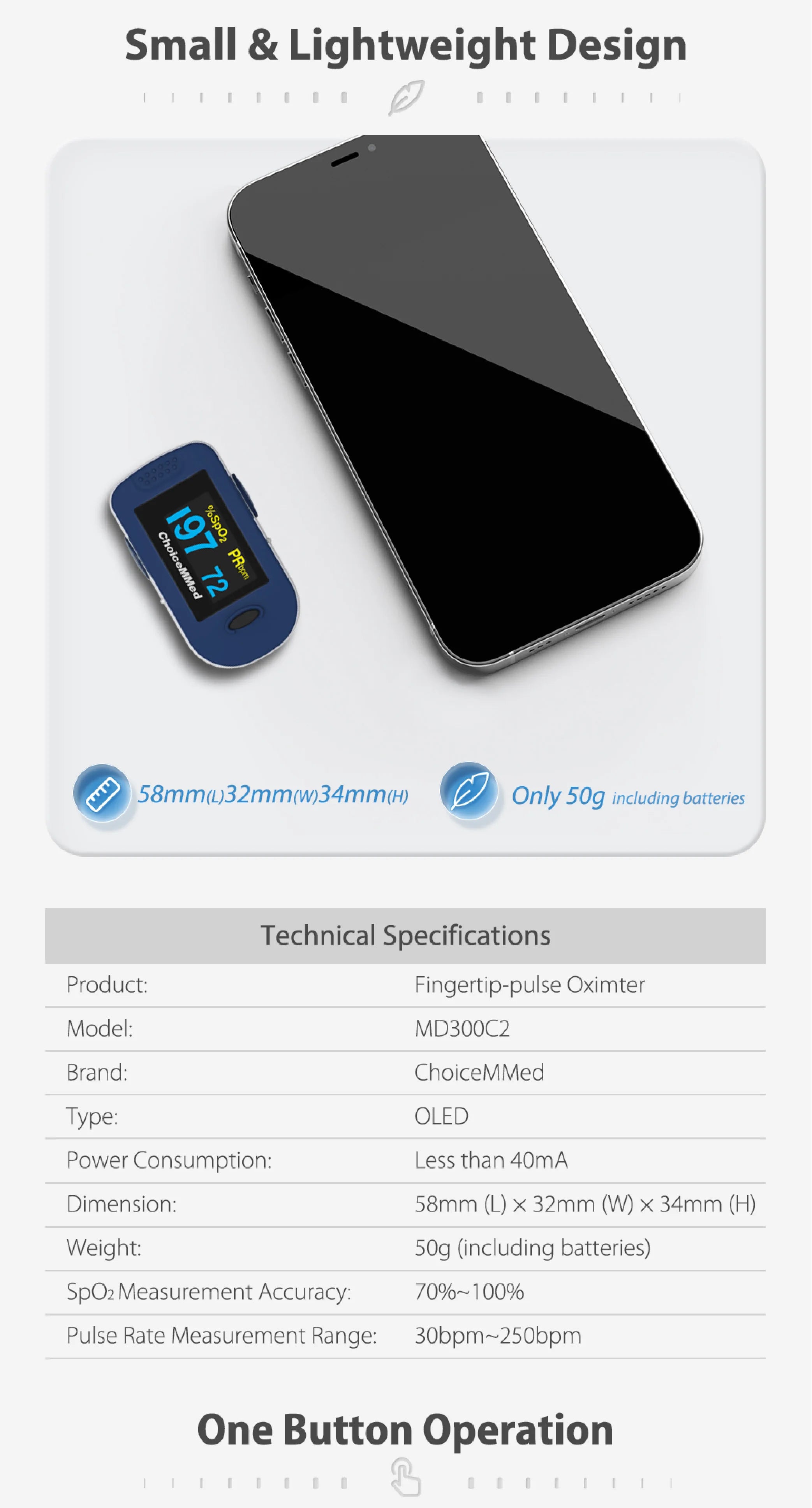 ChoiceMMed Portable Medical Finger Pulse Oximeter Blood Oxygen Heart Rate Monitor OLED Oximetro de dedo Saturometro de oxigeno