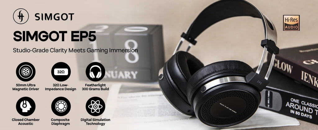 SIMGOT EP5 Wireless Headphones with 50mm Dynamic Driver & Low Latency Audio Tidesmit