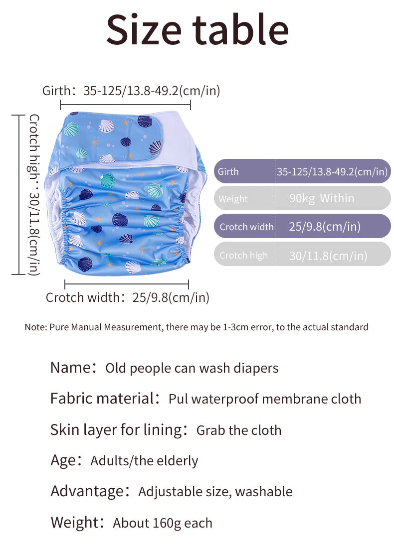 BIAI 2PCS Adult Cloth Diapers Washable Old Man's Diaper Pants Reusable Anti-bed-wetting Device Teenage Nappy Trousers