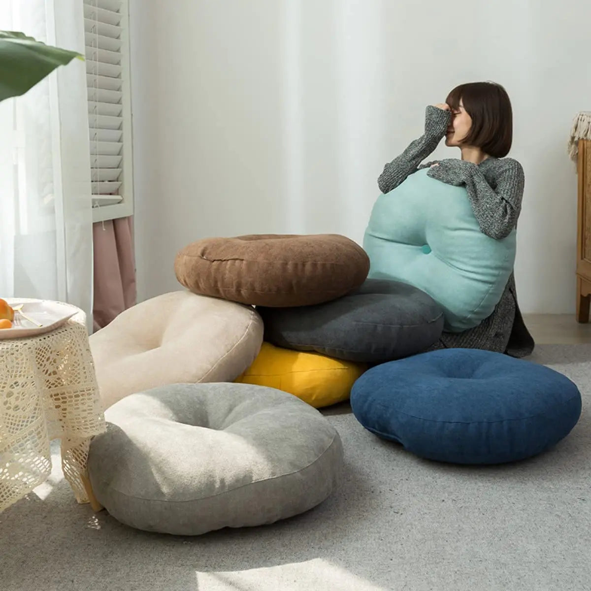 Inyahome Large Floor Cushions Round Seating Pillow for Adults Kids Tufted Thick Meditation Cushion for Yoga Living Room Tatami