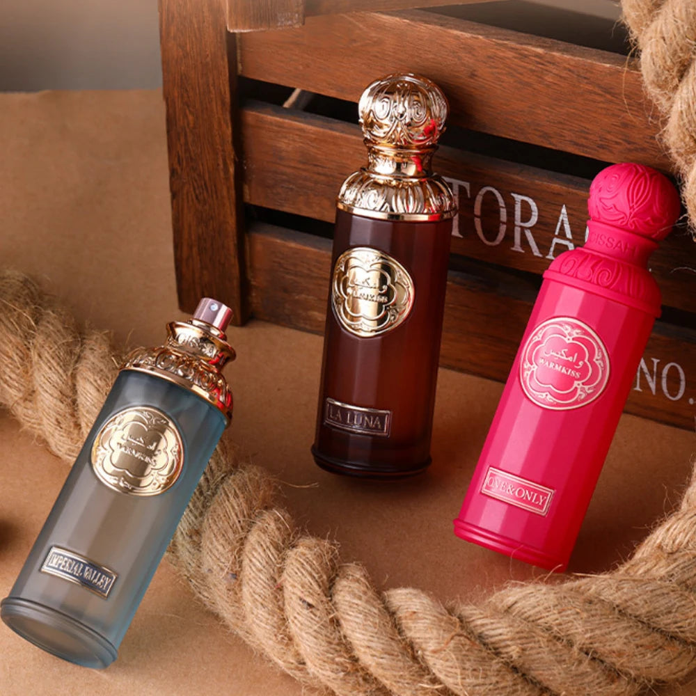 Lauren Imperial Valley unisex Arabian Oud EDP 100ml. Luxury middle eastern perfume in ornate cylindrical glass bottles.
