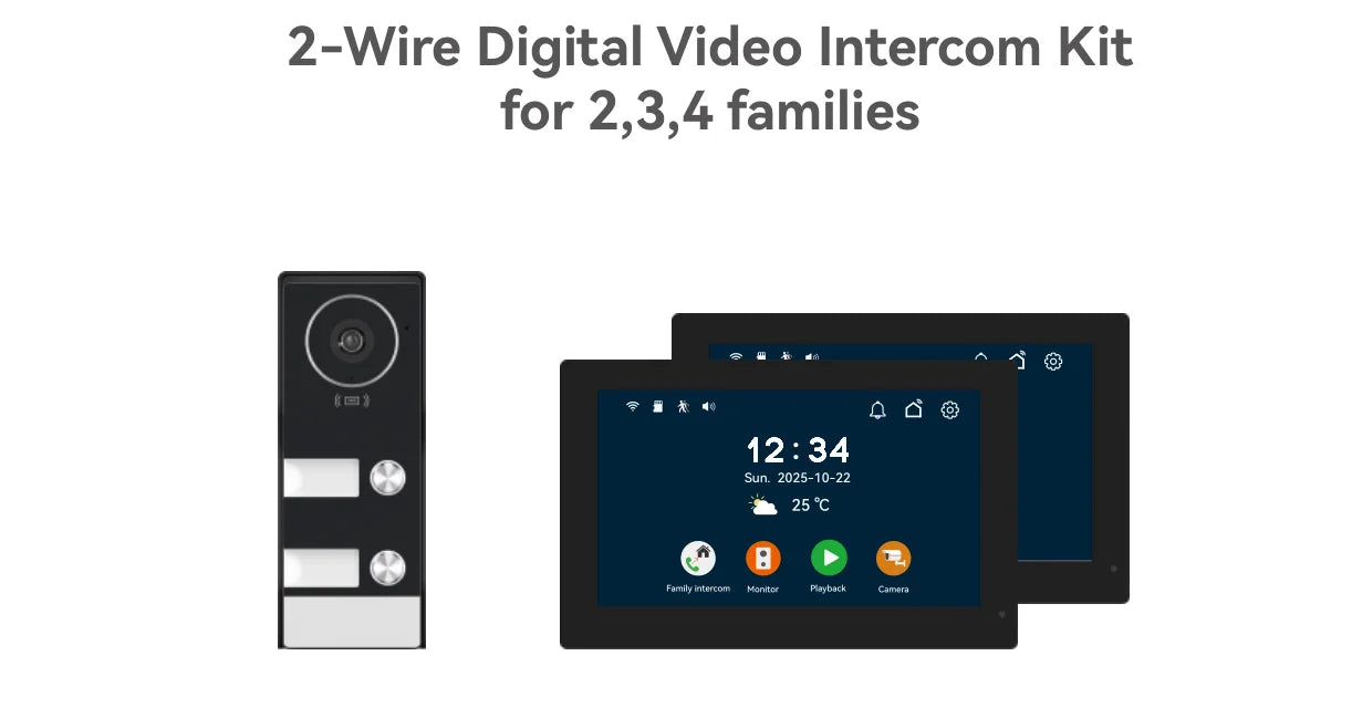 2-4 Unit Home 2 Wire 7inch Touch Video Intercom for Apartments Residential Video Door Phone System with RFID Card APP Unlock ﻿