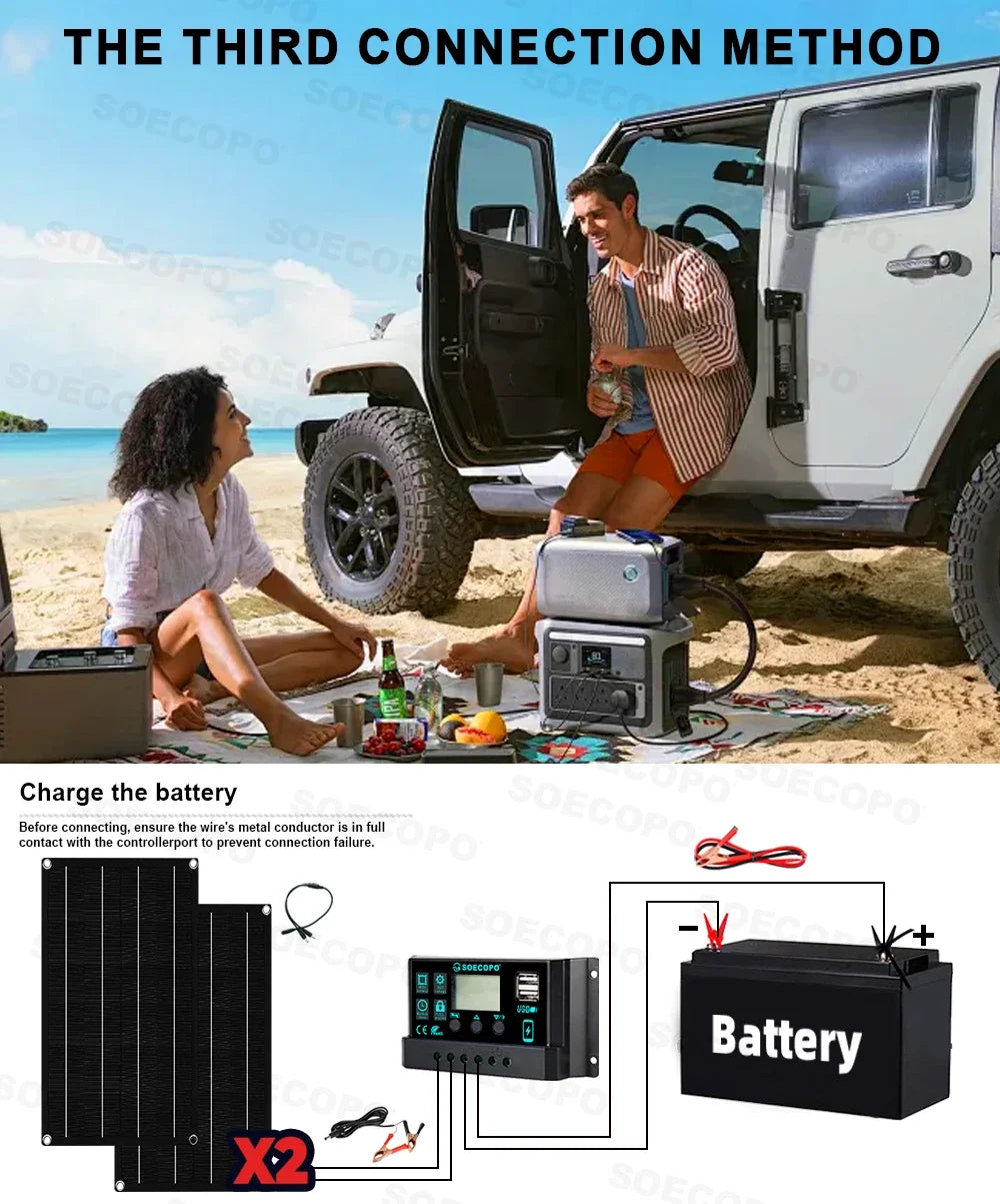 SOECOPO 7000W Peak Solar System Kit 2x800W Panels 100A Controller DC 12V To AC 110V 220V Inverter Generator for Home Camping
