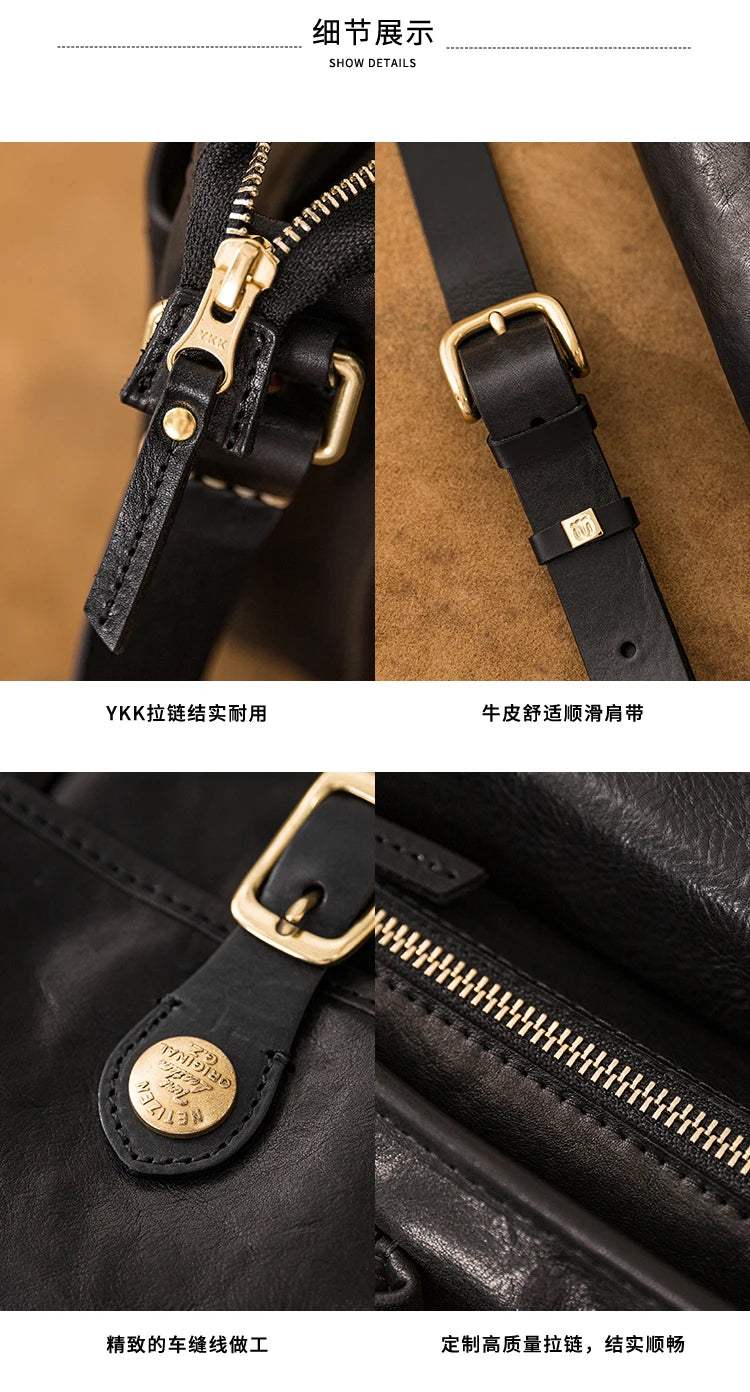 vintage designer handmade high-quality genuine leather men's messenger bag Outdoor casual cow leather work black shoulder bag
