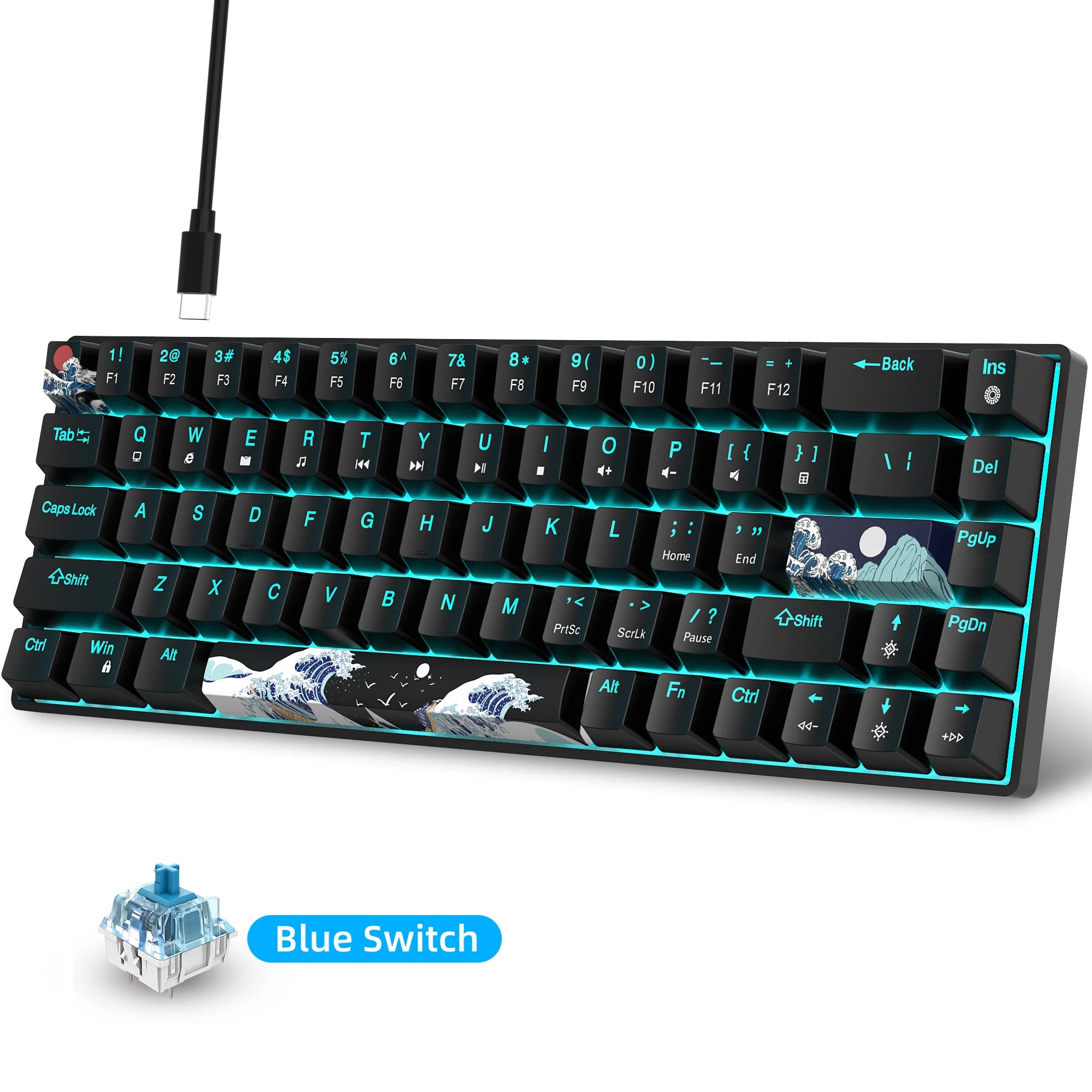 60% Gaming Mechanical Keyboard Ultra Compact Mini 68 Key with Blue Switches Wired Keyboard Anti-Ghosting Keys