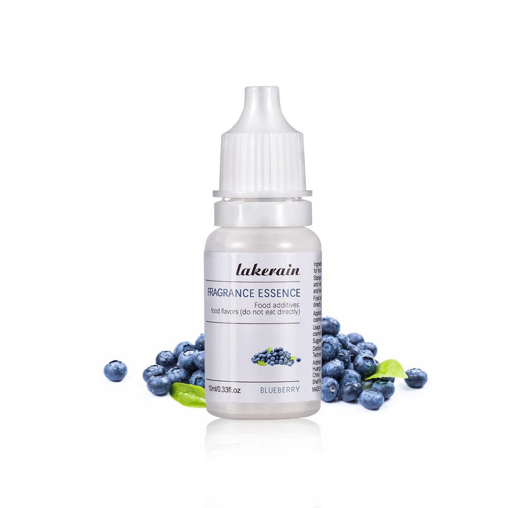 10ml Lakerain blueberry fragrance oil bottle for DIY lip gloss and soap making, featuring a clear dropper cap.