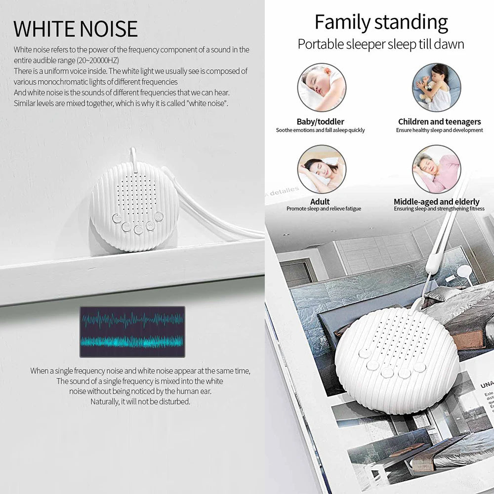 Portable Baby Sleep Machine White Noise Sound Machine 10 Soothing Sounds 15/30/60min Timer Volume Adjustable Built-in Battery