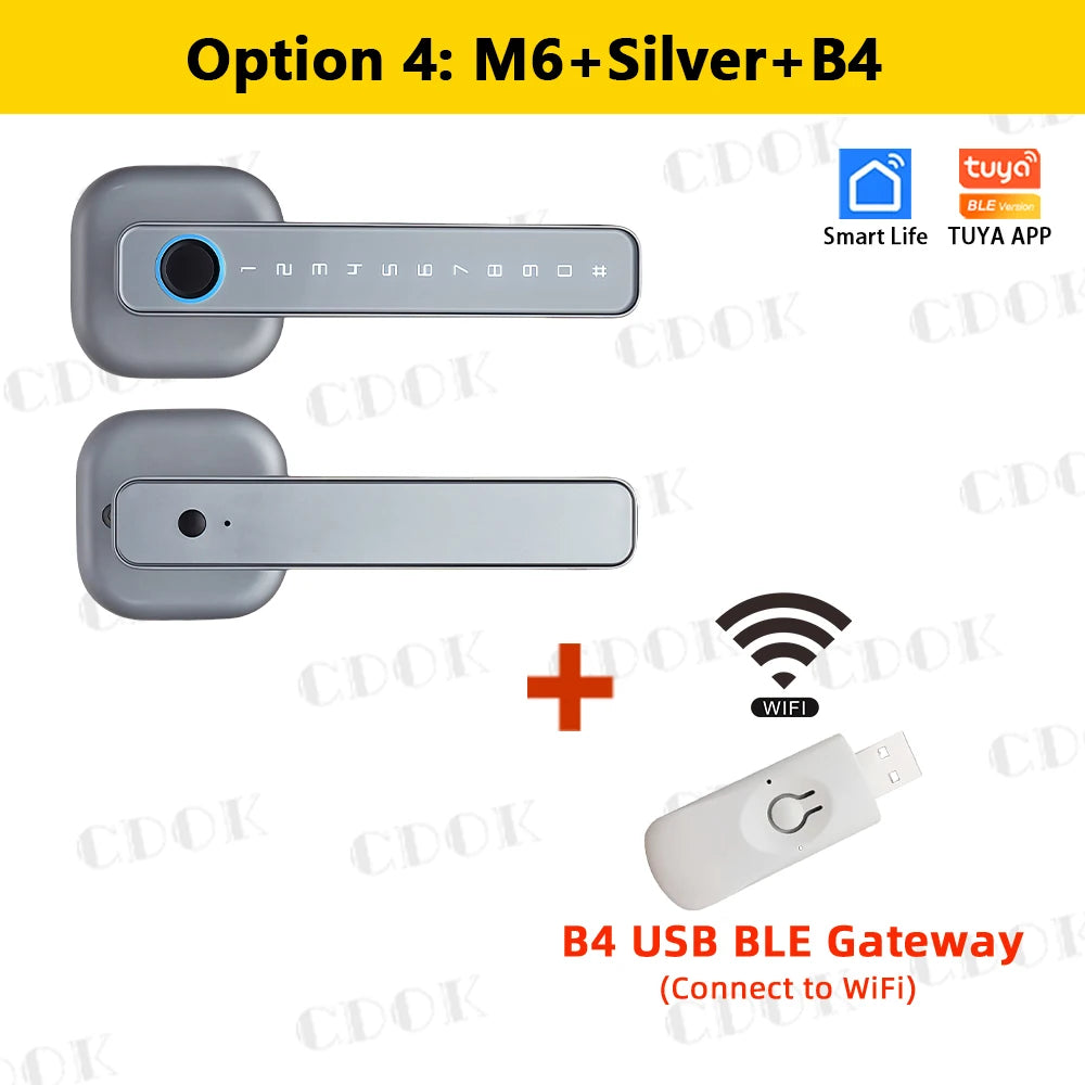 Smart Fingerprint Door Lock with Tuya Bluetooth App Access - Tidesmit 3790-M6-Silver-B4 Tidesmit