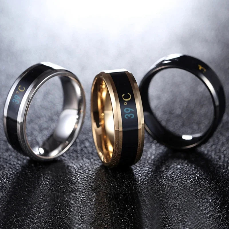 Size 6-13# Intelligent 38 Temperature Men Women Ring Stainless Steel Simple Creative Couple Mood Changing Number Finger