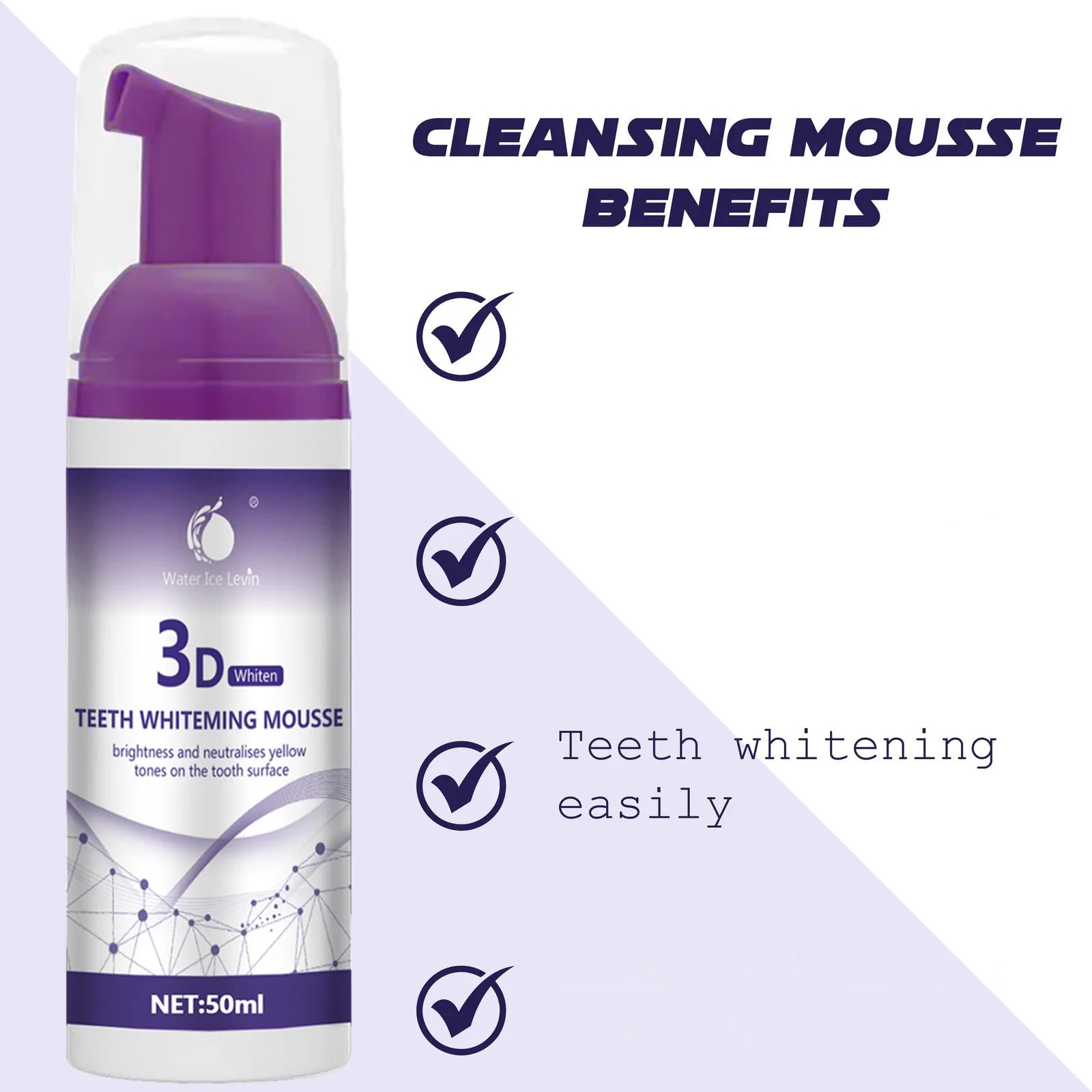 Tidesmit 50ml 3D mousse teeth whitening foam for deep cleaning, stain removal, and fresh breath oral care.