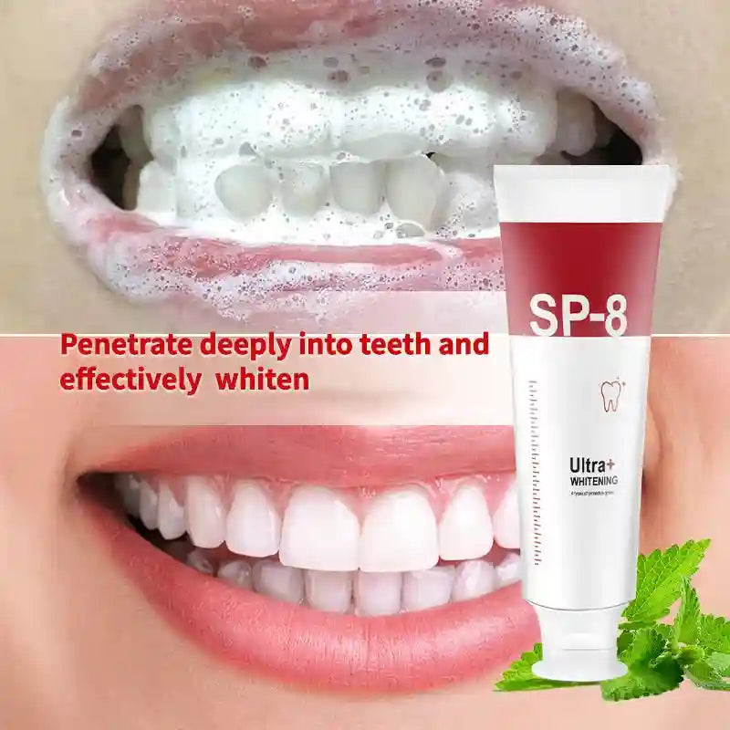 Tidesmit SP-8 Probiotic Toothpaste and Toothbrush set for teeth whitening, stain removal, and gum health.