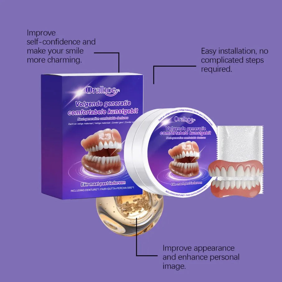 Flexible Silicone False Teeth Kit Comfortable Fit Secure Hold Realistic Appearance Upper Lower Dental Plate Replacement Dentures