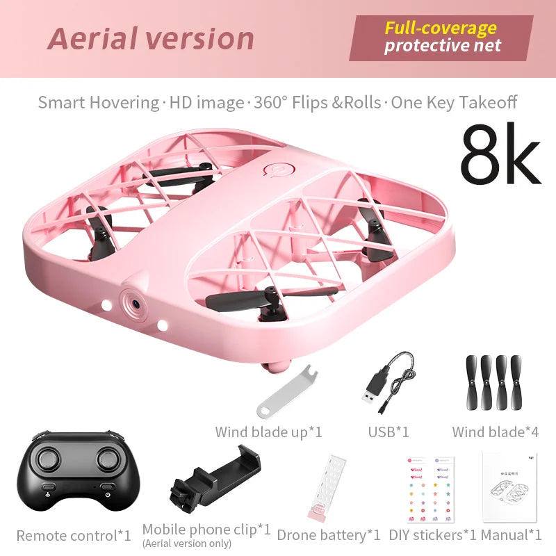 Mini Foldable Camera Drone with 8K Resolution - Portable RC Quadcopter 8K camera pink Tidesmit