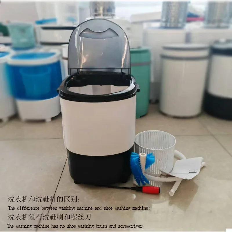 Portable shoe washing machine with brush tools for scrubbing and cleaning