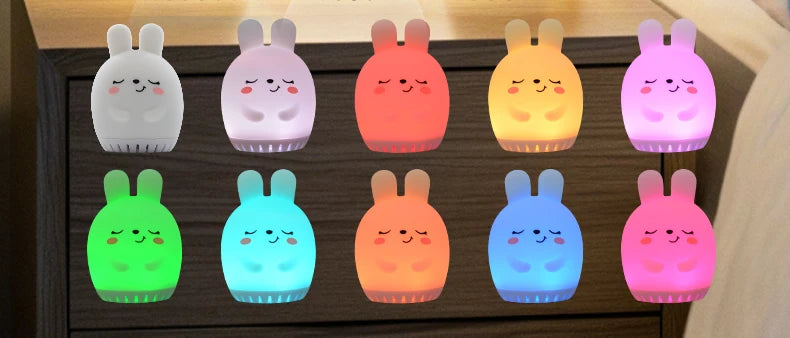Mini Cute Rabbit White Noise Machine LED Night Light 20 Soothing Baby Music Sleep Aid Silicone Clap Lamp for Kids & Children