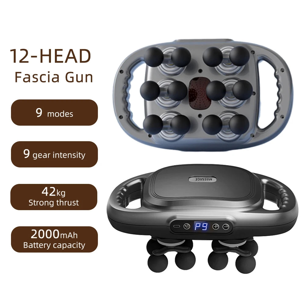 Deep Tissue Muscle Massage Gun | 12-Head Percussive Recovery Device Relaxation Treatment Grey Tidesmit