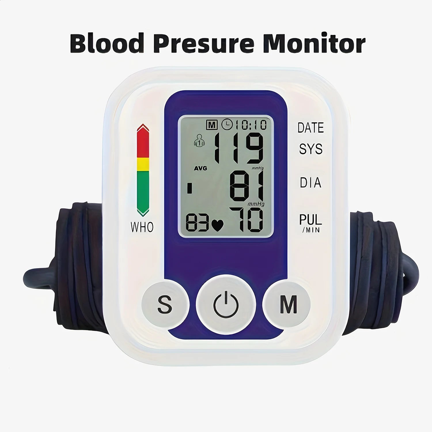 Automatic Upper Arm Blood Pressure Monitor Home Sphygmomanometer Tensiometer Tonometer Heart Rate Pulse Meter Medical BP Monitor