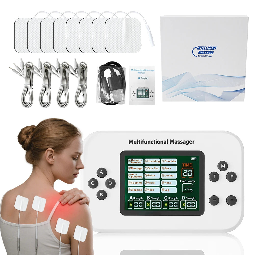 TENS EMS Muscle Stimulator with 30 Intensity Levels and 8 Pads Relaxation Treatment Tidesmit