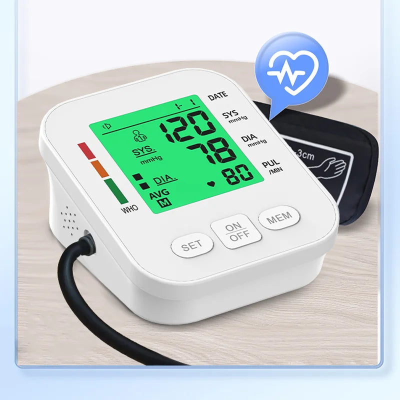 Upper Arm Blood Pressure Monitor Automatic Cuff Tonometer Digital Tensiometer Rechargeable Blood Pressure Meter Heart Rate Meter