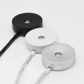 USB flat recessed puck lights set with white and black housings and cable leads