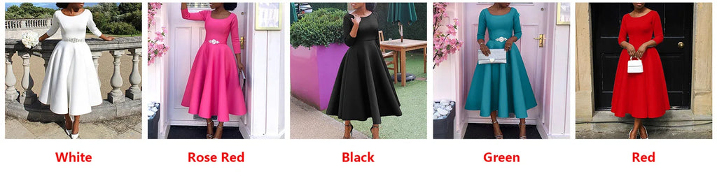 Elegant Pure Color Maxi Dress Evening Gown A- Line Skirt Polyester Fabric round Neck Short Sleeve High Waist Midi Dress