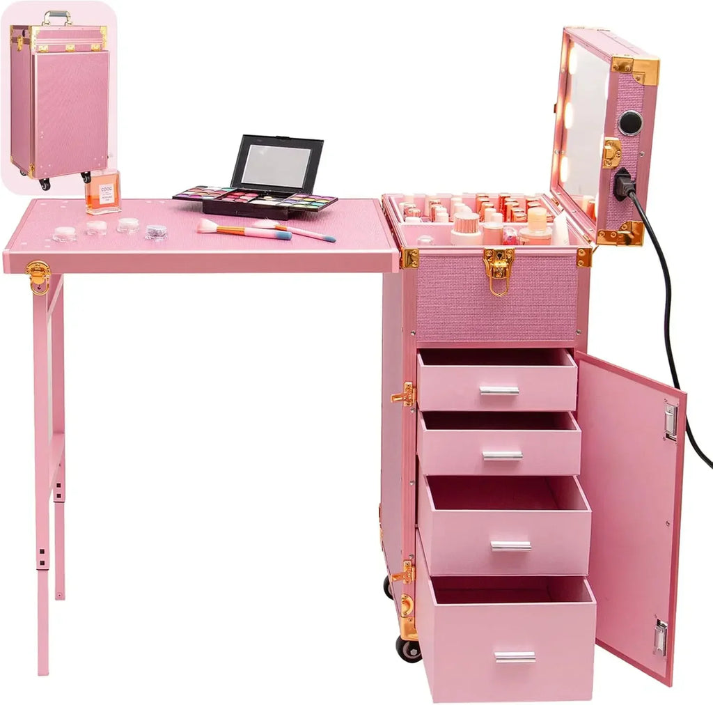 Rolling Manicure Table | Foldable Makeup Train Case - Tidesmit Massage Chairs Tidesmit