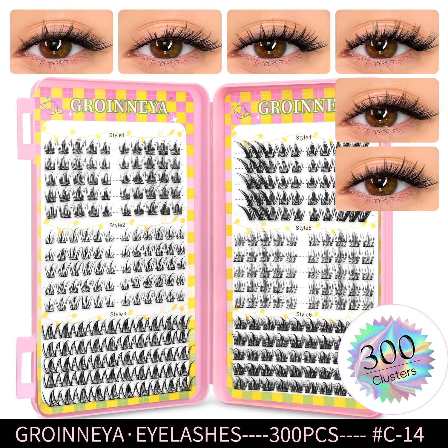 GROINNEYA Eyelashes Clusters 320 pcs Natural Eyelash extension Cluster Lashes Volume Mixed Tray Lashes Cluster Natural
