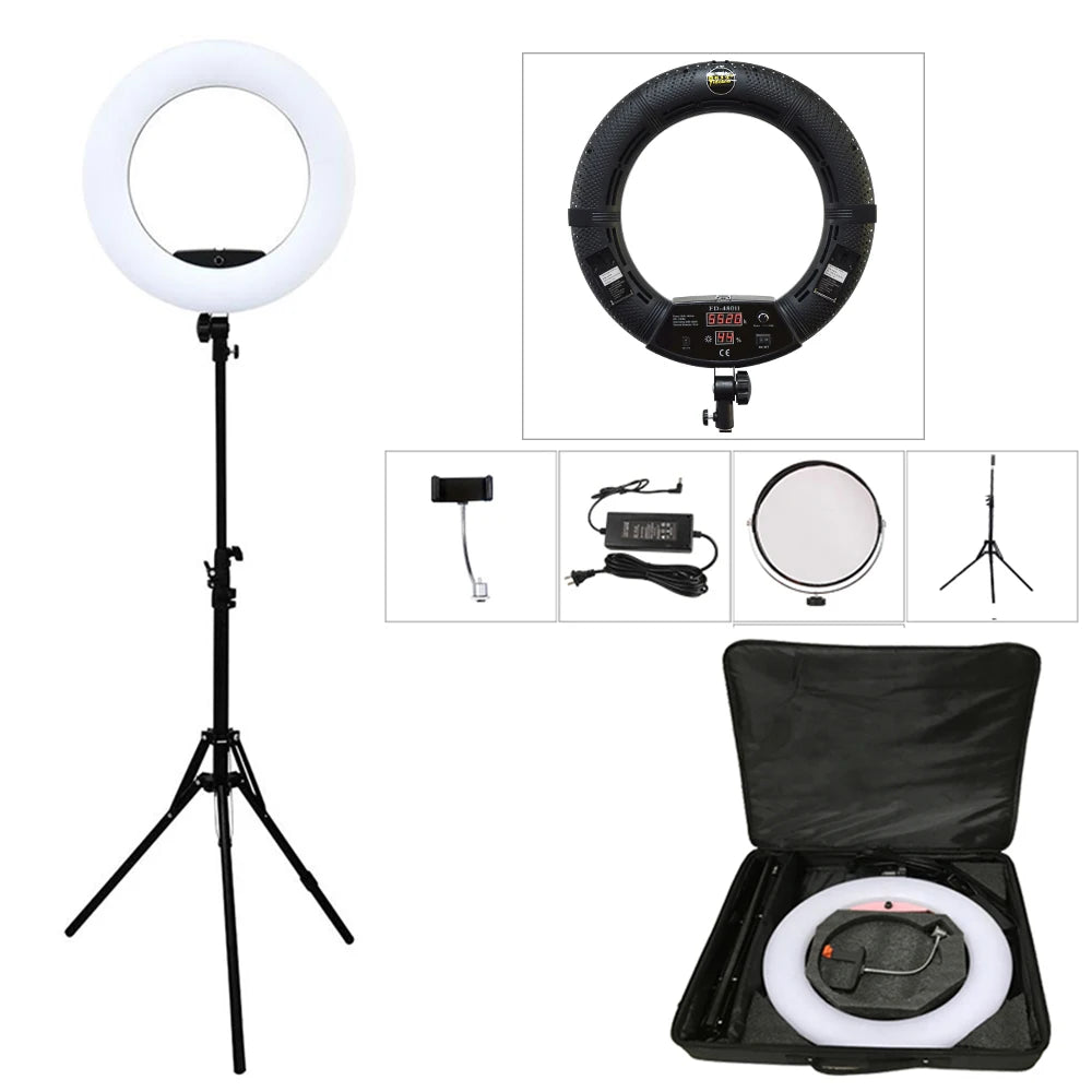 18-Inch LED Ring Light Kit - Adjustable Studio Content Creation Lighting Black Kit Tidesmit