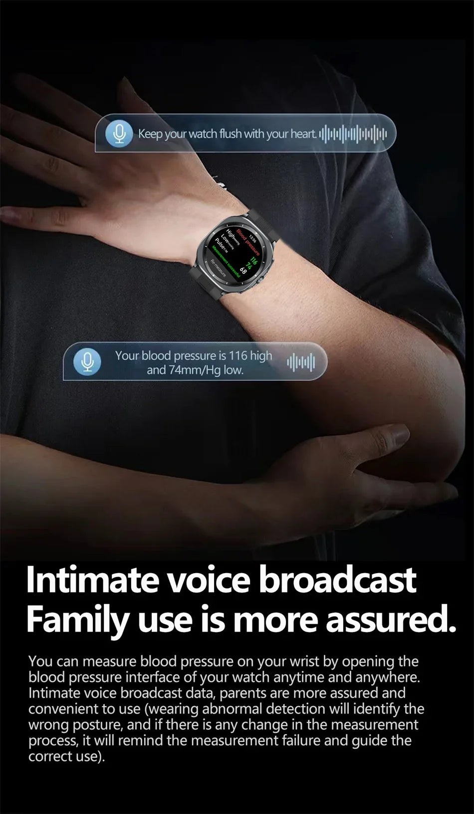 HY Digital Airbag Smartwatch for Huawei, Air Pump True Accurately Blood Pressure Watches Uric Acid Blood Lipids Health Watch Men