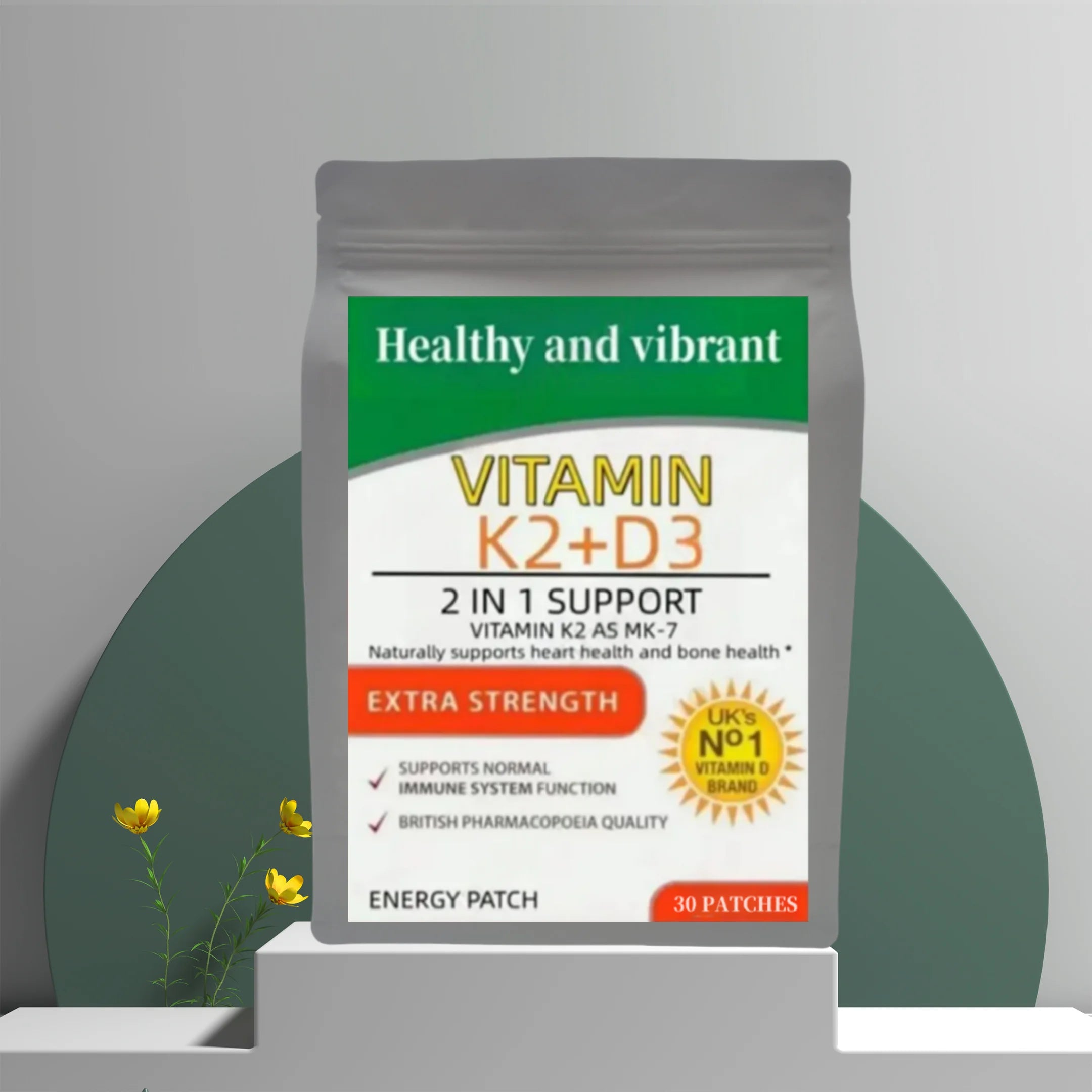 Hot sale Premium Non-GMO Vitamin K2 (MK-7) with D3 Transdermal Patches – Biologically Active Complex with Biotin & Folic Acid
