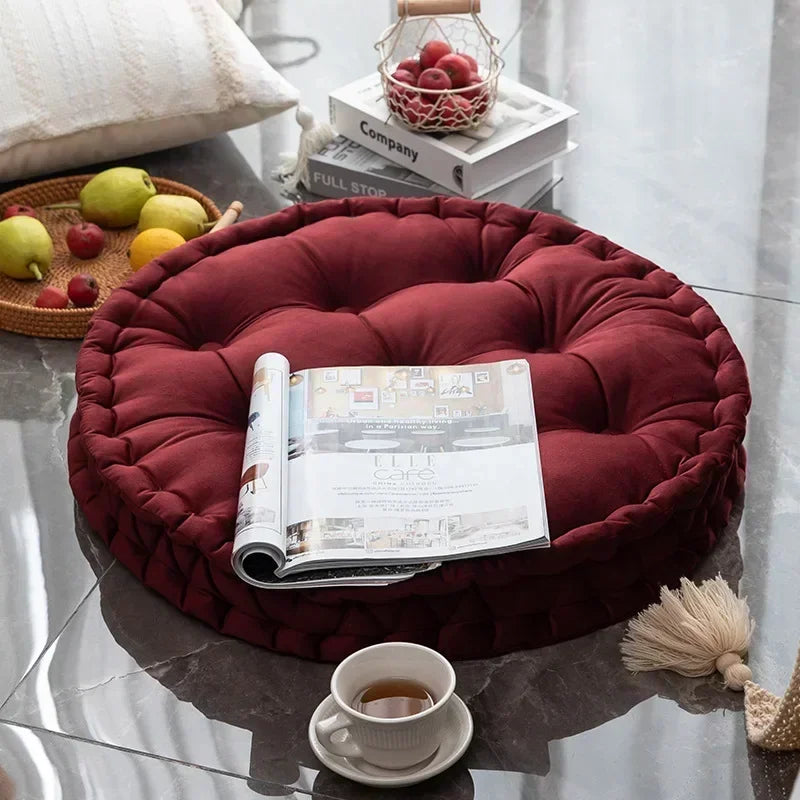60x60cm Nordic Plain Velvet Tatami Round Cushion Pillow Thickened Winter Sofa Back Cushion Floor Meditation Cushion Futon Round