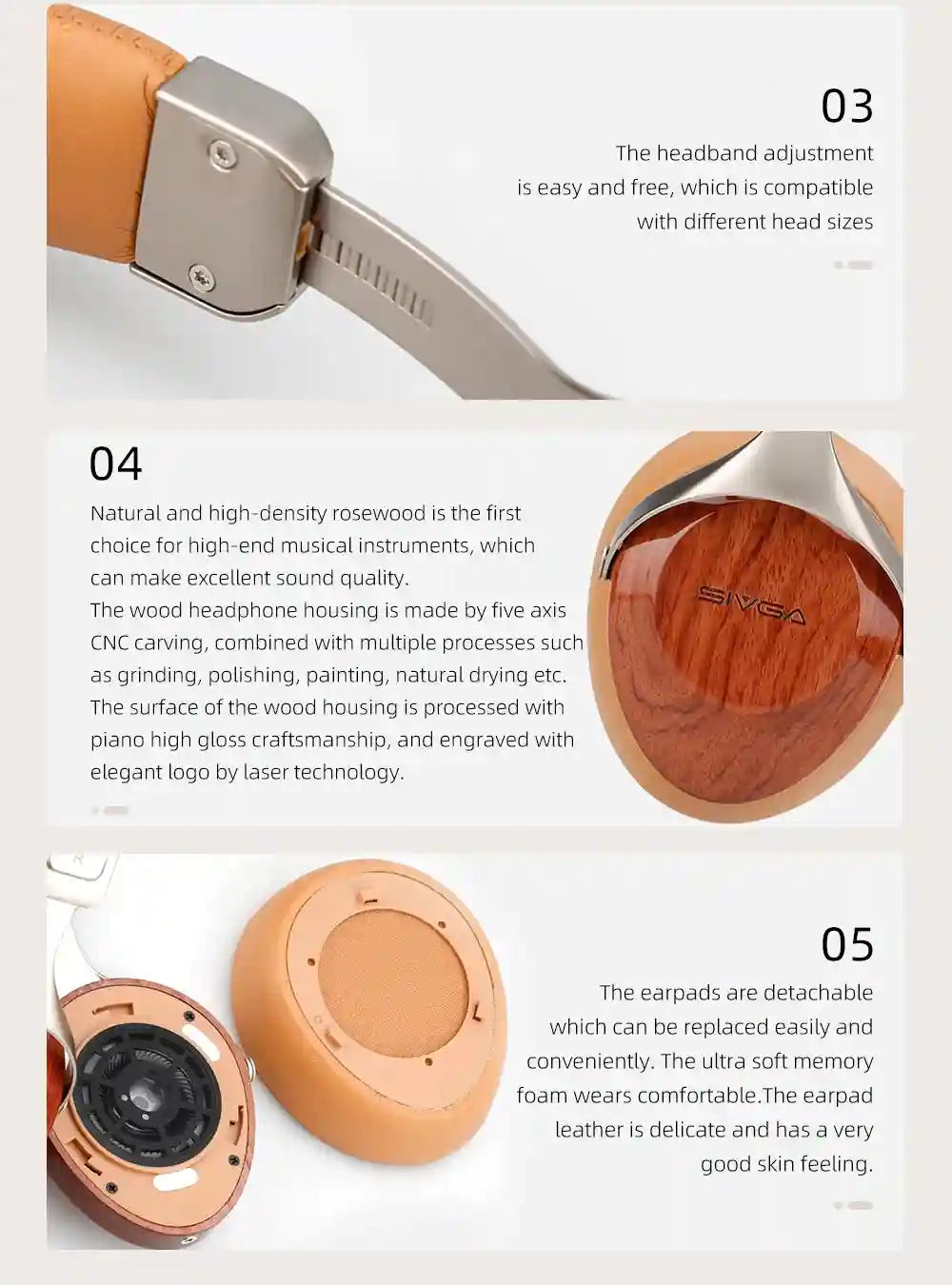 Closed Back Wood Headphones - High Fidelity 50mm Studio Monitor Tidesmit