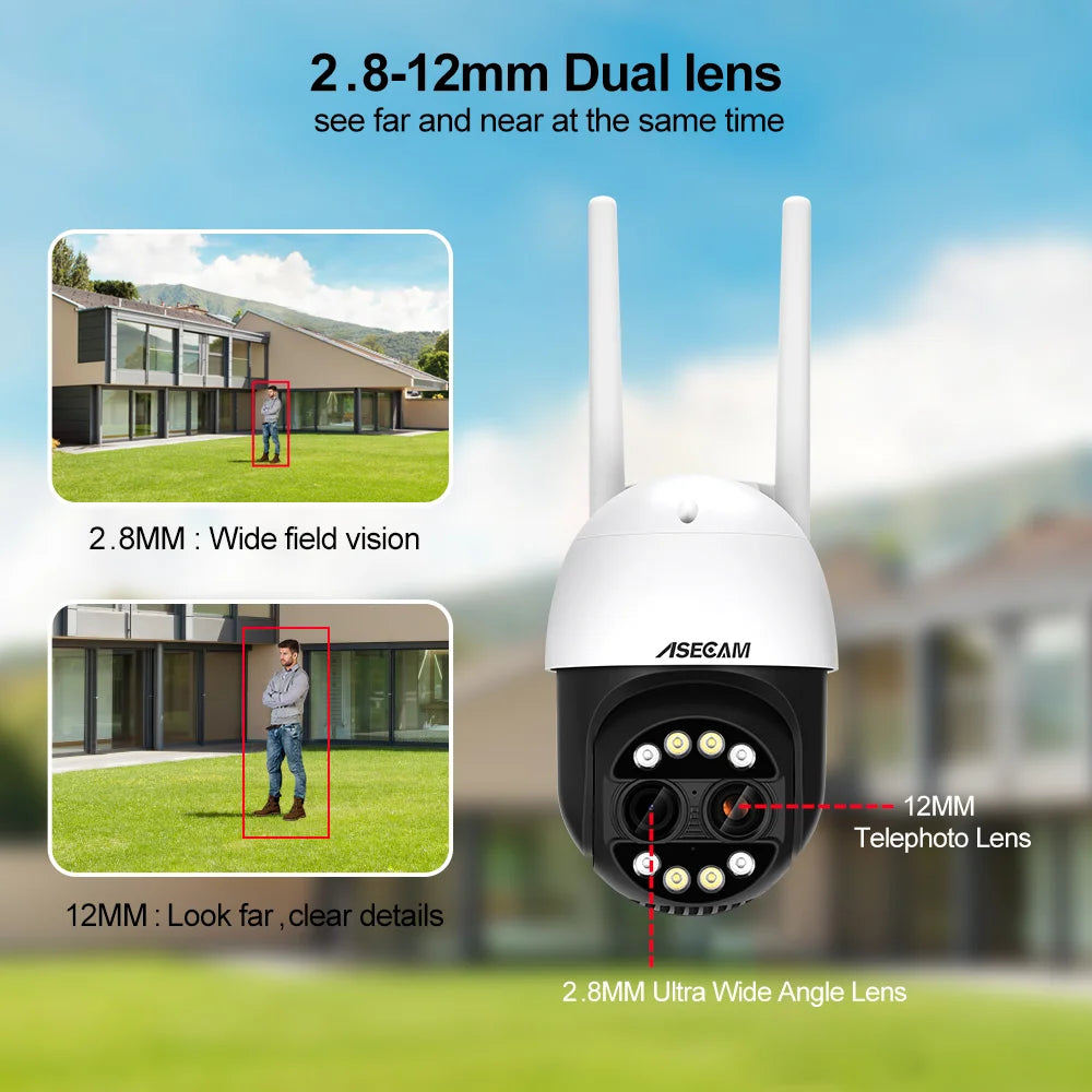 12MP PTZ WiFi IP Camera Dual Lens 2.8mm -12mm 8X Zoom 4K Outdoor AI Human Tracking CCTV Audio Home Security Surveillance Camera