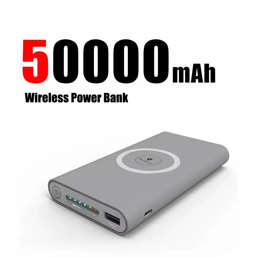 Portable Fast Charging Power Bank - High-Capacity Travel Battery Pack Grey 50000mAh Tidesmit