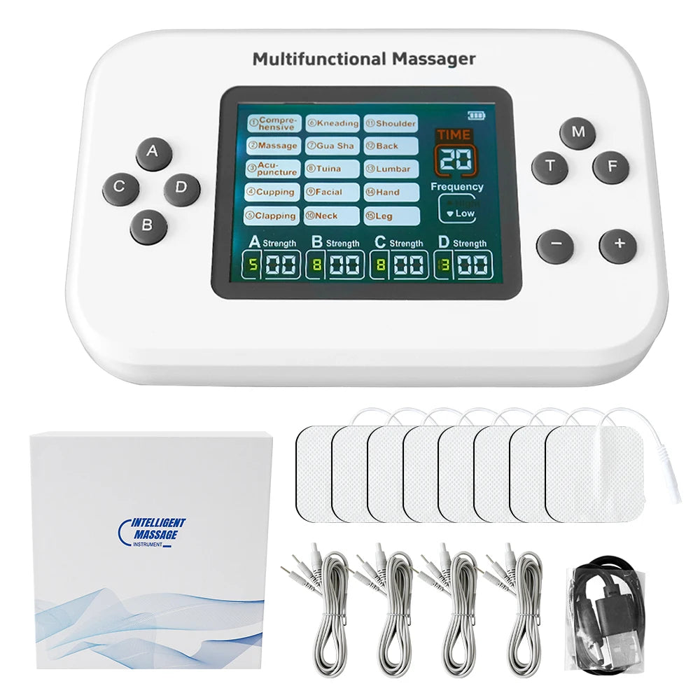 TENS EMS Muscle Stimulator with 30 Intensity Levels and 8 Pads Relaxation Treatment Tidesmit
