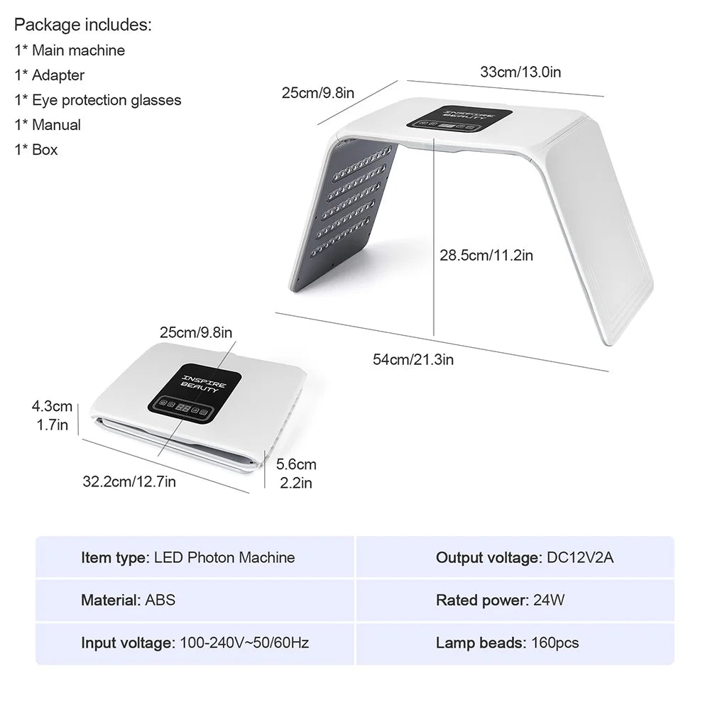 160 LEDs Foldable 7 Colors LED Photon Machine Beauty Salon Home Use LED Facial Body SPA Mask PDT Machine Face LED Mask Skin Care