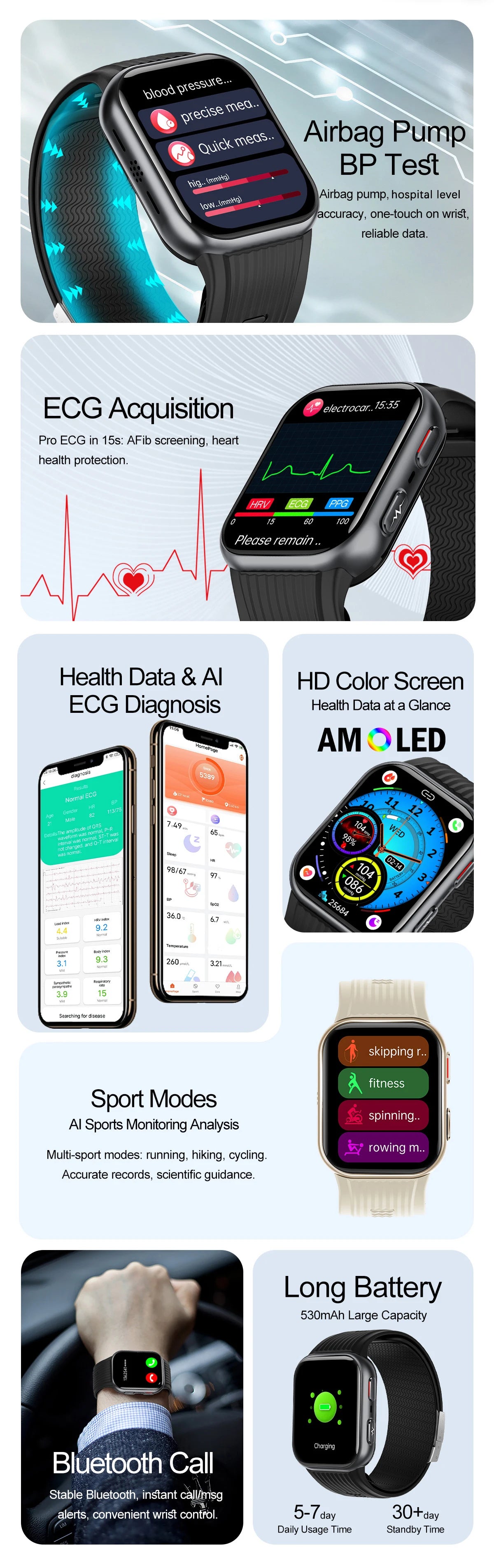 2026New Airbag Blood Pressure SmartWatch NFC ECG+PPG Body Temp Sleep SpO2 Monitor Sports Fitness Health SmartWatch For Men Women