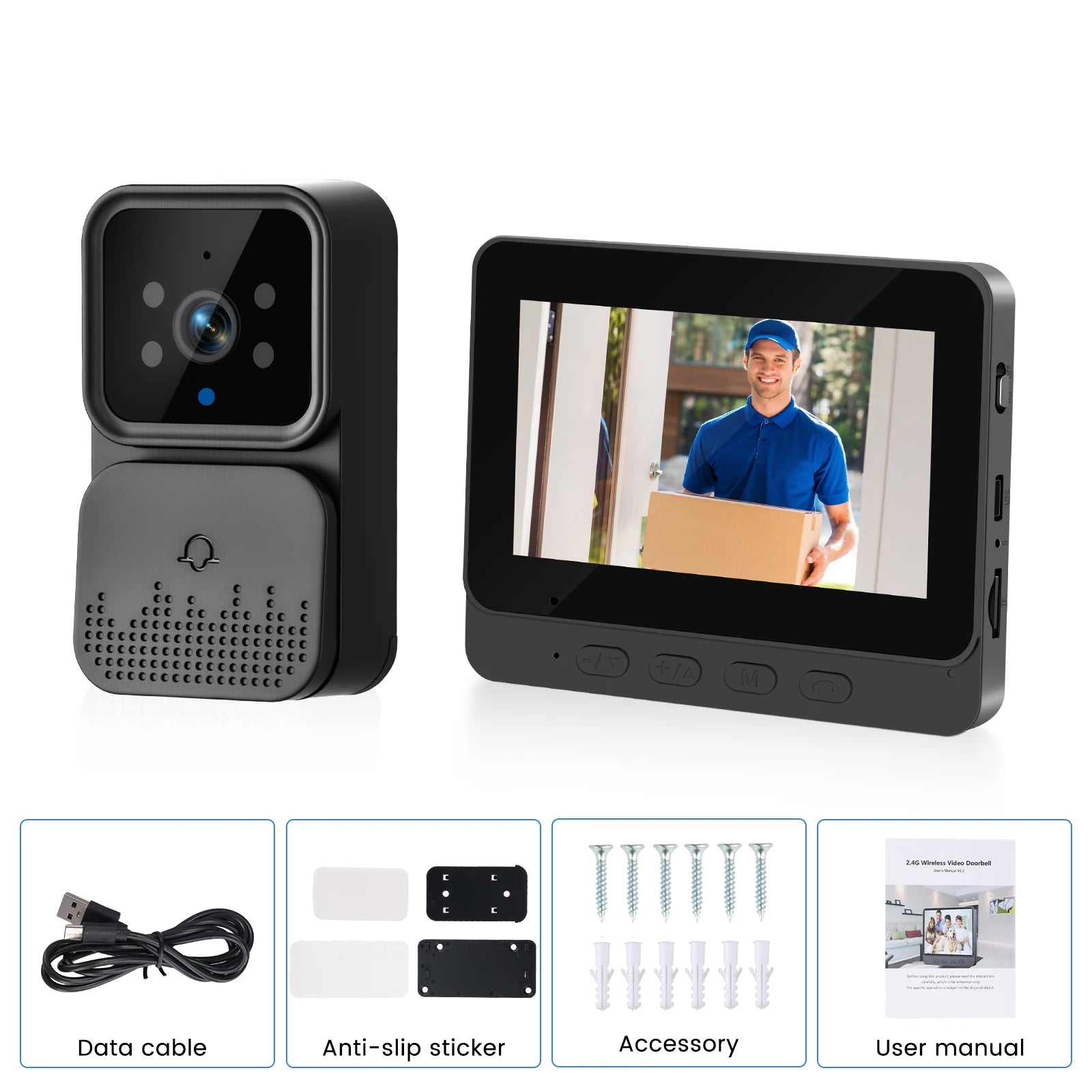 Podofo Wireless Video Doorbell with Screen 4.3'' IPS HD Smart Intercom 2.4G No WIFI Visible Doorbell Two-Way Talk Night Vision