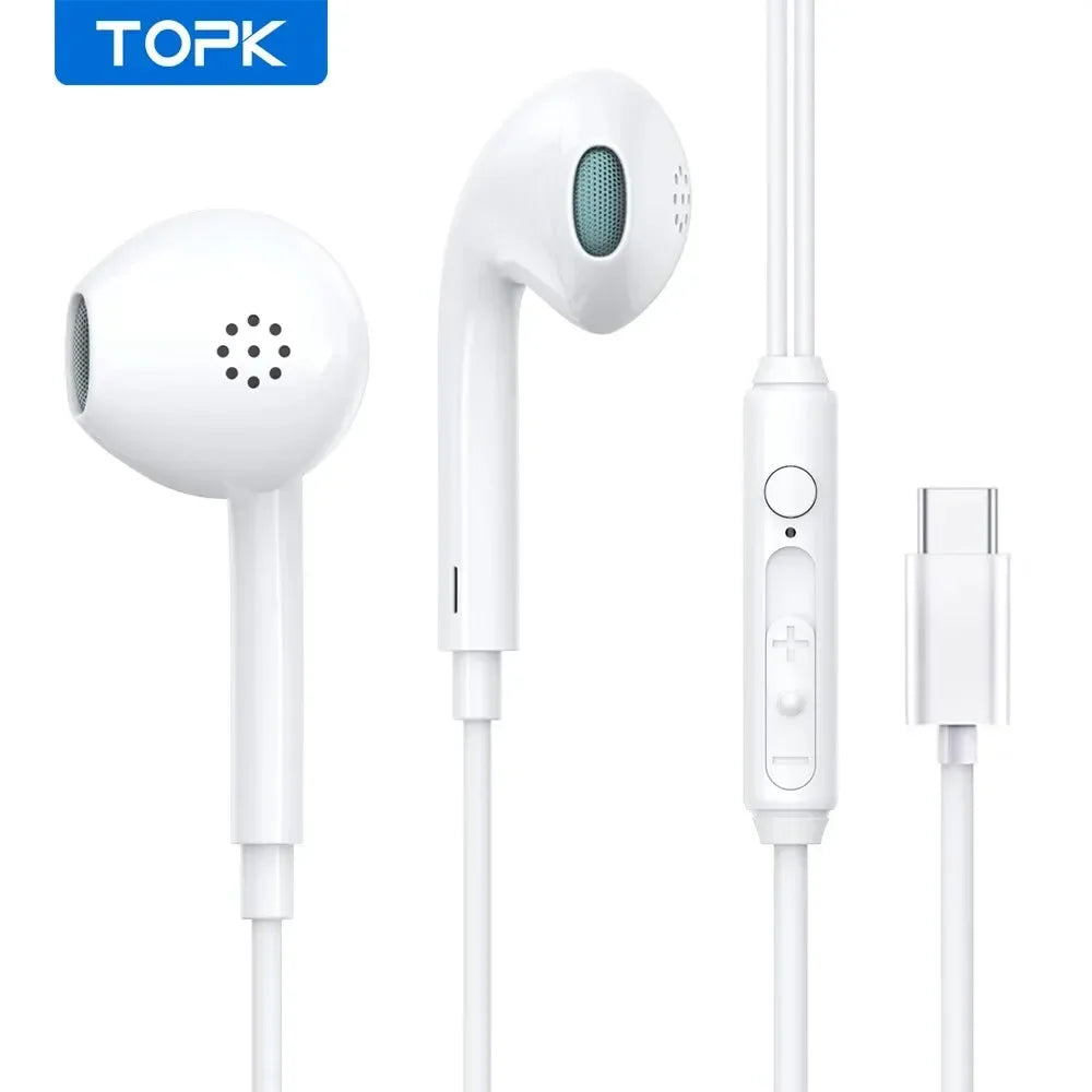 Wired In-Ear Headphones with Mic HiFi Sound by Tidesmit White for TypeC Jack Tidesmit