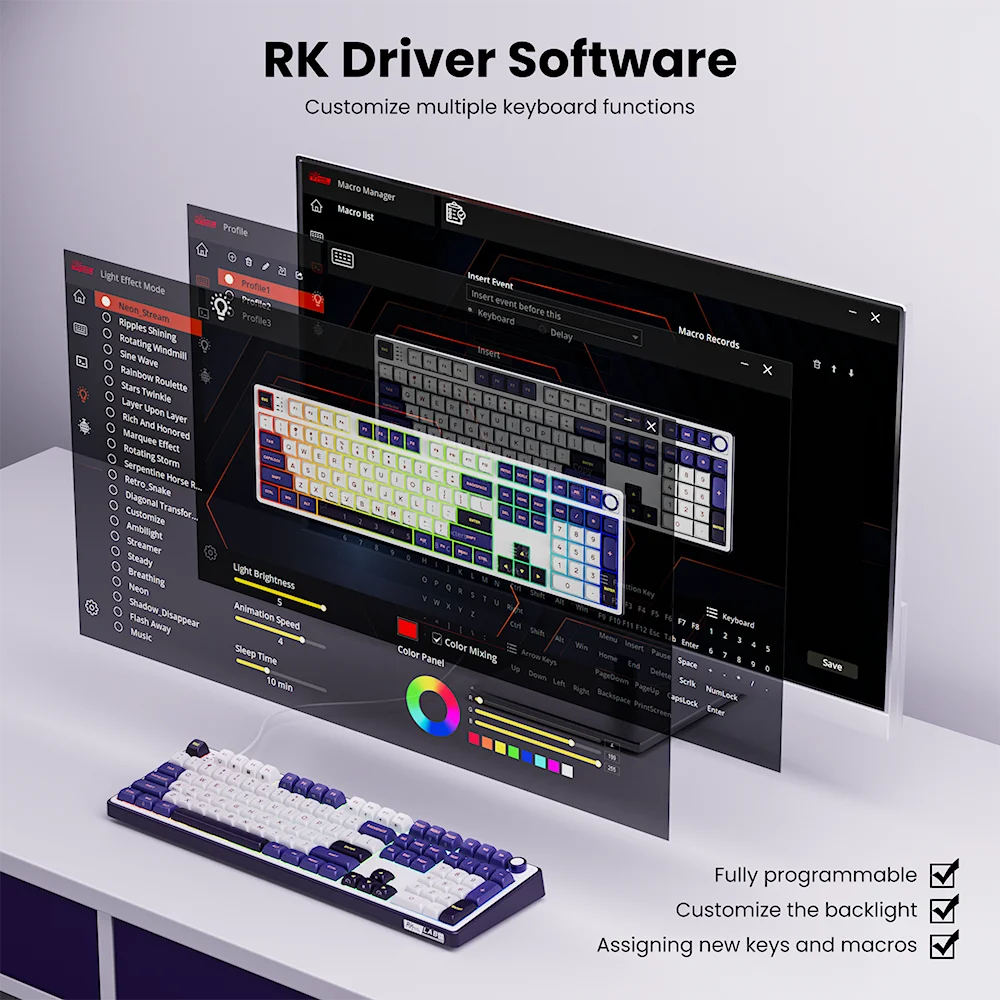 RK Royal Kludge R108 Wired Mechanical Keyboard 100% 108 Keys MDA PBT Keycap Gasket RGB Hot-swappable Gamer Keyboard Metal Knob