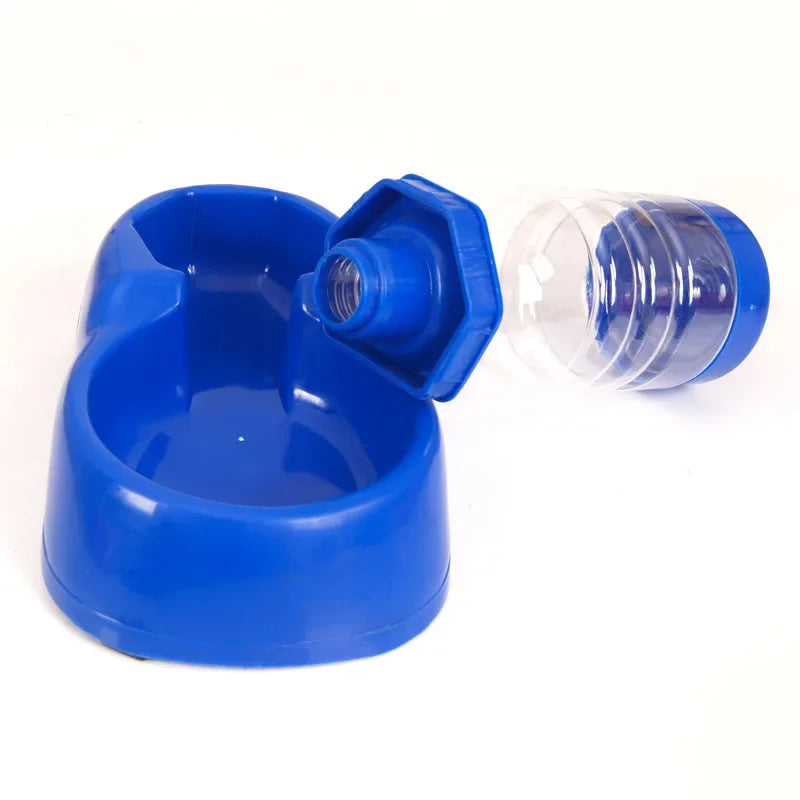 Blue plastic automatic pet water dispenser with refillable bottle for convenient cat and dog hydration.