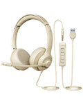 USB PC Headset with Noise Cancelling Mic for Office & Studio Calls Beige Tidesmit