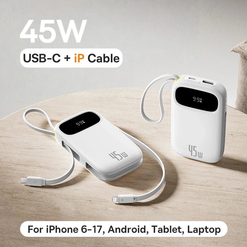 20000mAh Portable Charger with Fast Charging PD Power Delivery USB-C iP Cable White Tidesmit